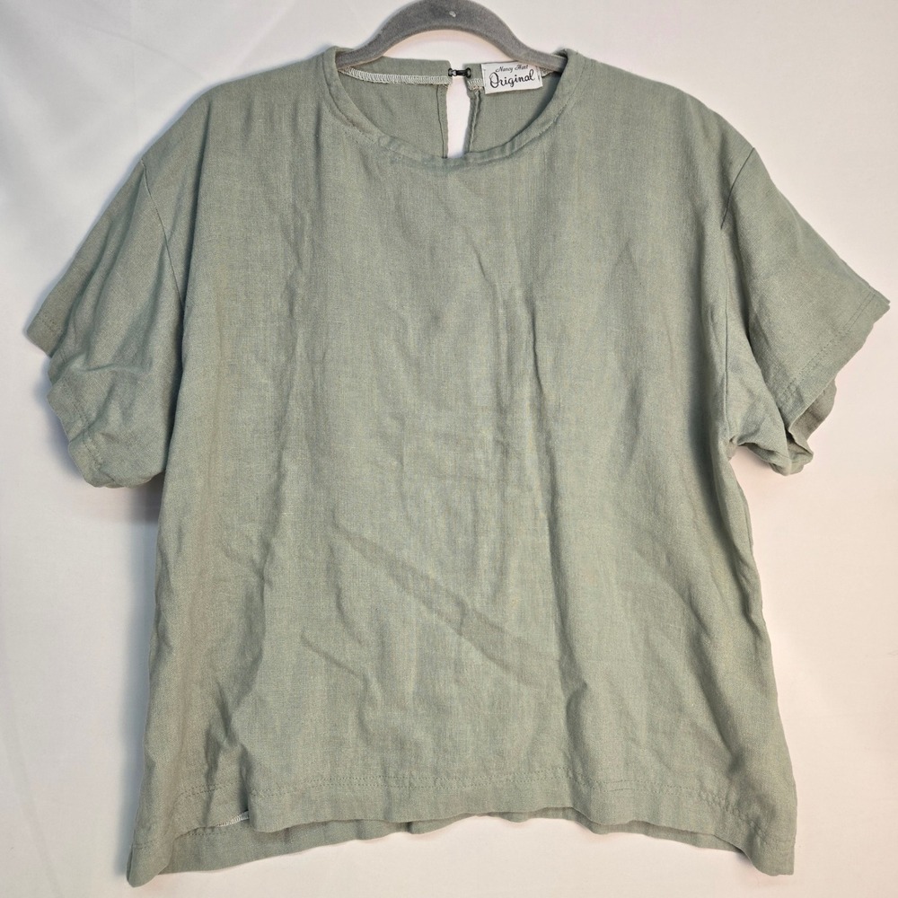Nancy Hart Original Short Sleeve Boxy Blouse Green L-XL Minimalist Vintage